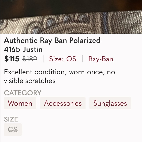 Authentic Ray Ban 4165 Justin